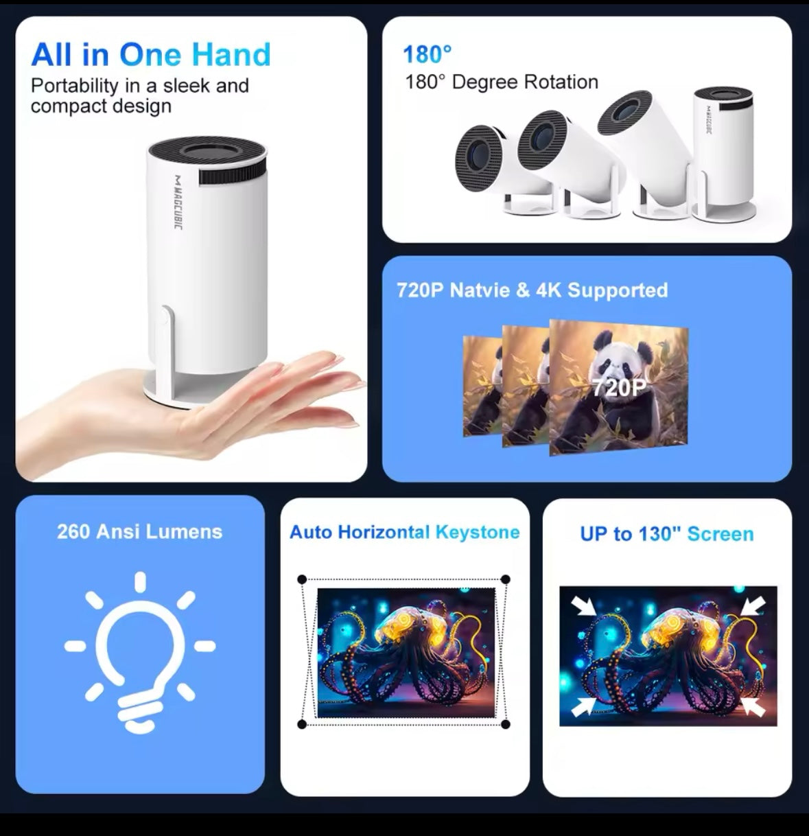 Magcubic Portable Projector 4K
Projector WiFi6 and BT 5.0 with Built-in Android OS 11.0 Smart
Projector YouTube Pre-Install All Round Design
Flip Mini Projector